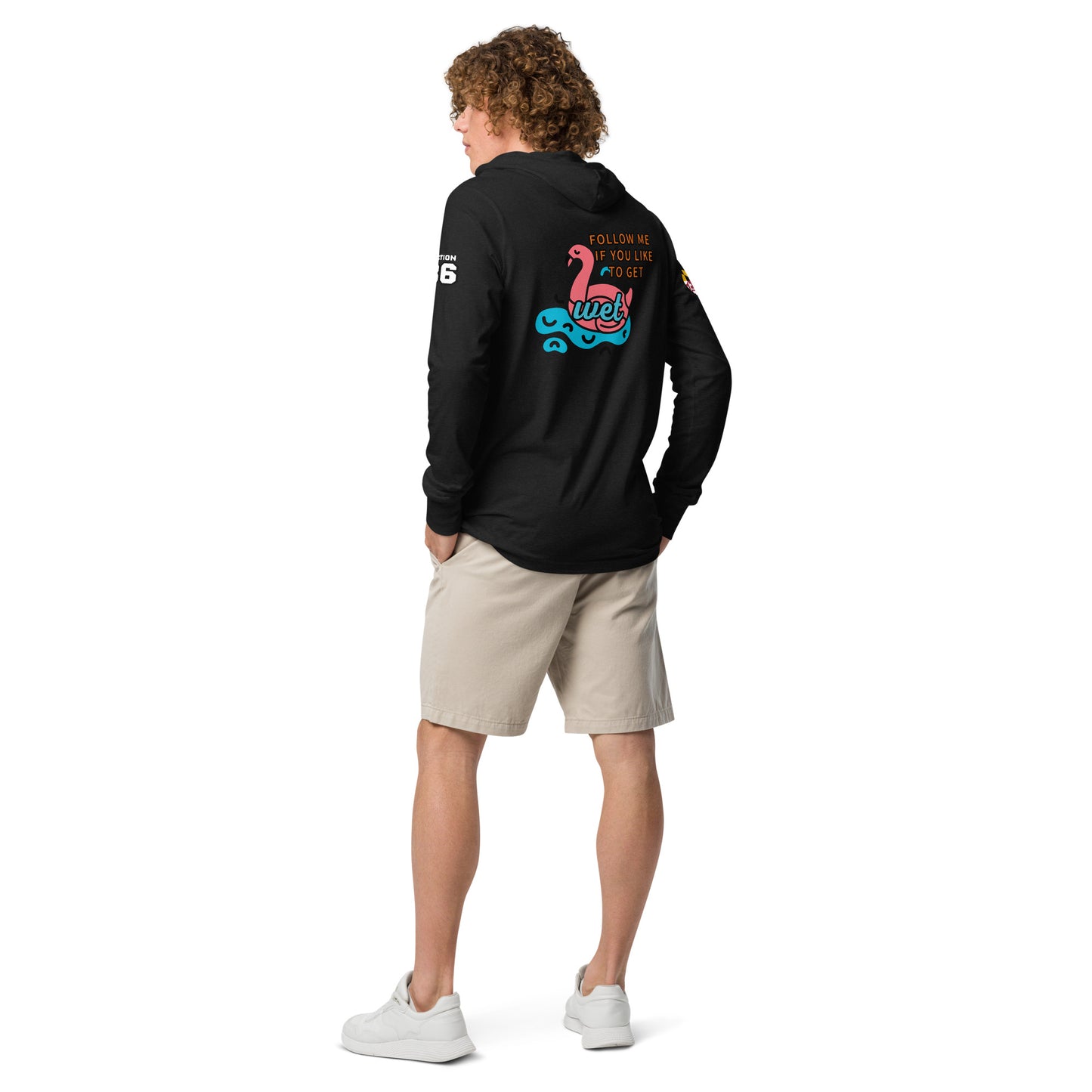 Hooded long-sleeve tee w/ Flamingo back