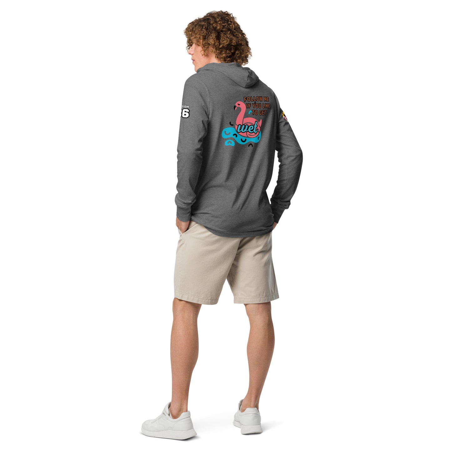 Hooded long-sleeve tee w/ Flamingo back
