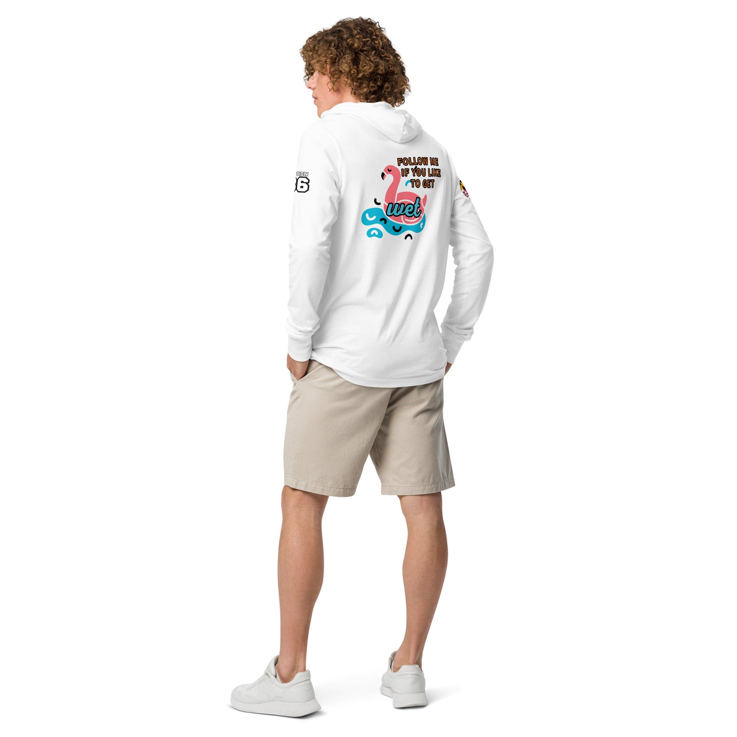Hooded long-sleeve tee w/ Flamingo back