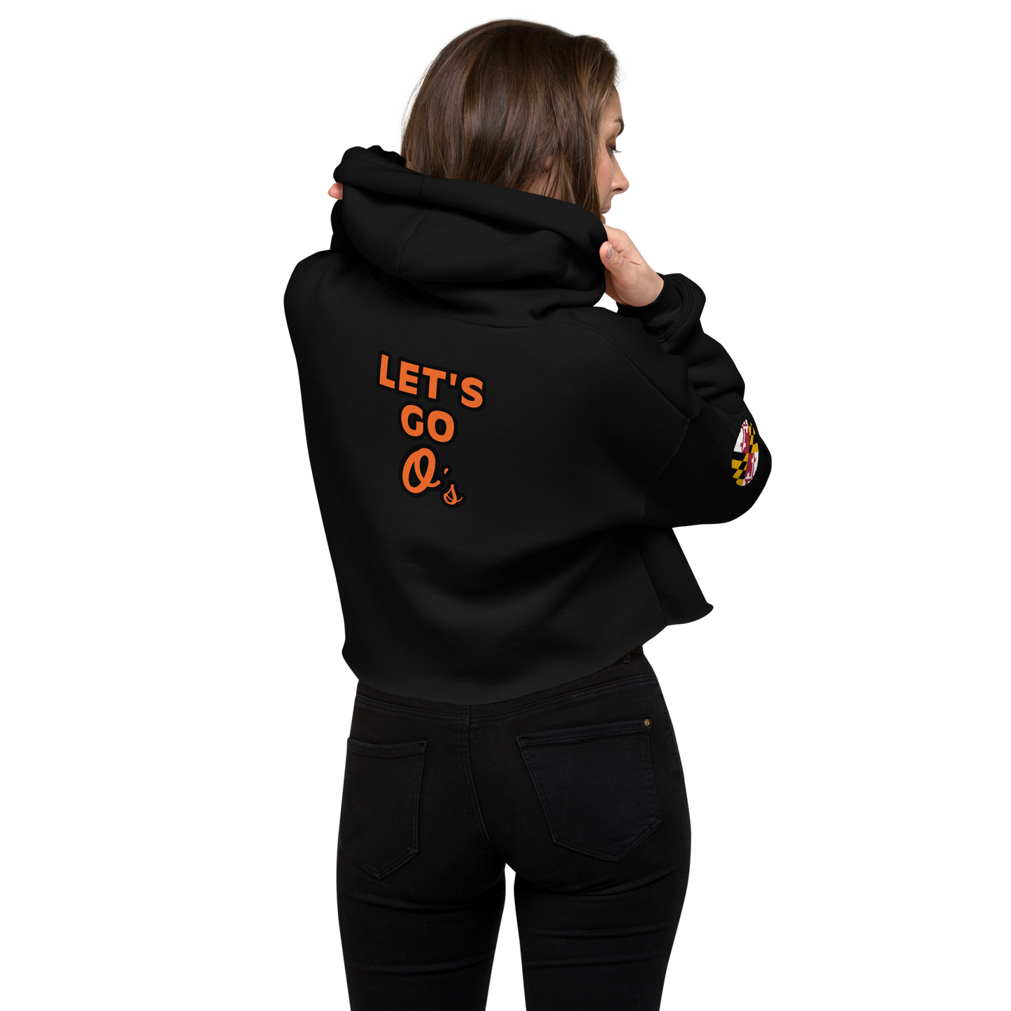 Bird Bath Crop Hoodie, w/ MD Flag Patch and Back Motto