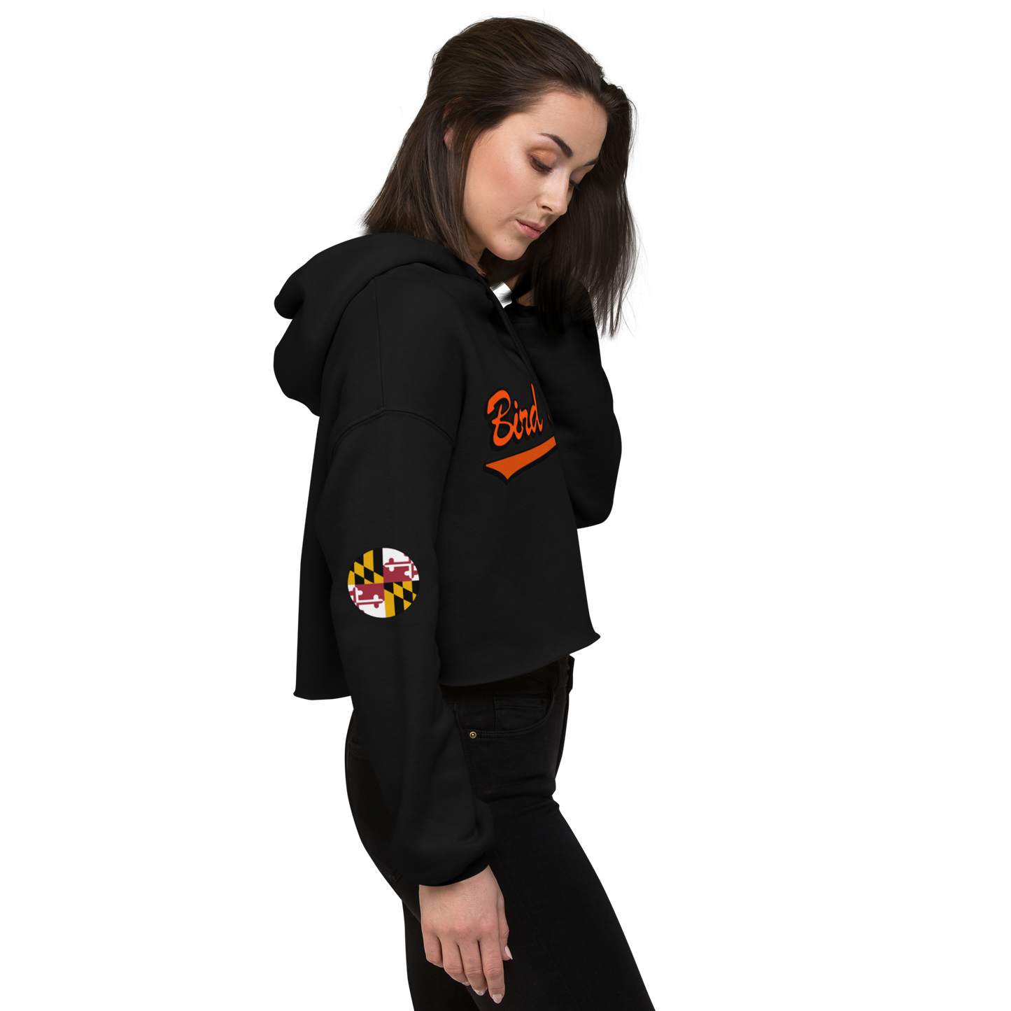 Bird Bath Crop Hoodie, w/ MD Flag Patch and Back Motto