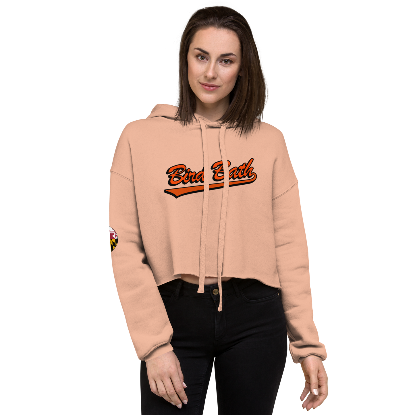 Bird Bath Crop Hoodie, w/ MD Flag Patch and Back Motto