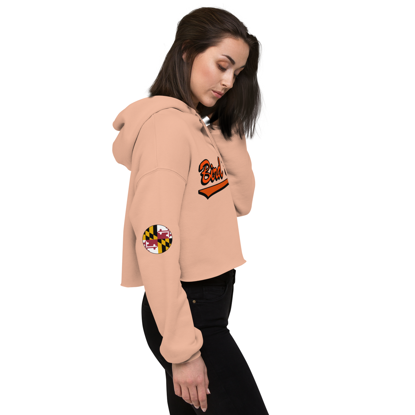 Bird Bath Crop Hoodie, w/ MD Flag Patch and Back Motto