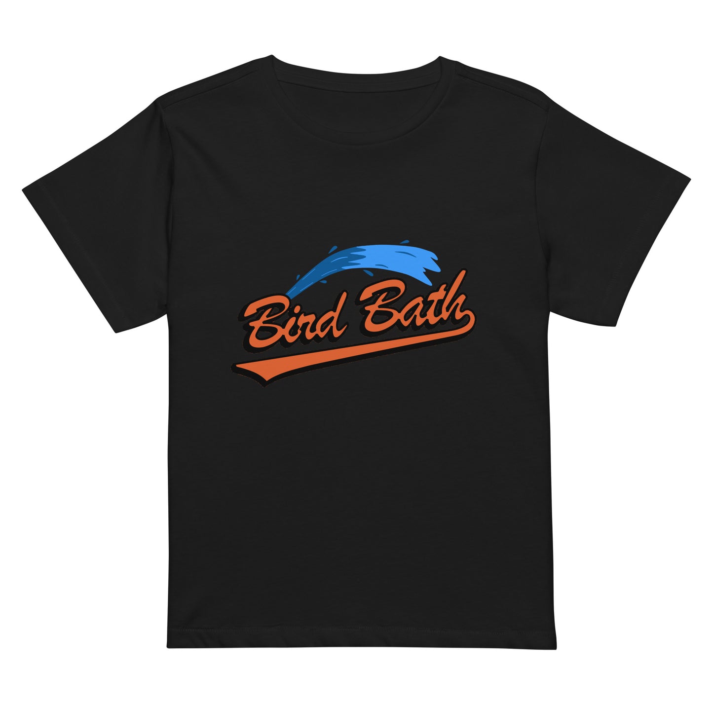 Women’s high-waisted Bird Bath T-shirt w/ Flamingo Back