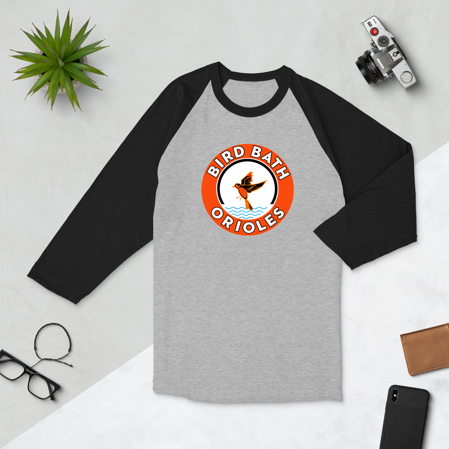 Bird Bath Circle Logo, Baseball T-Shirt - Unisex