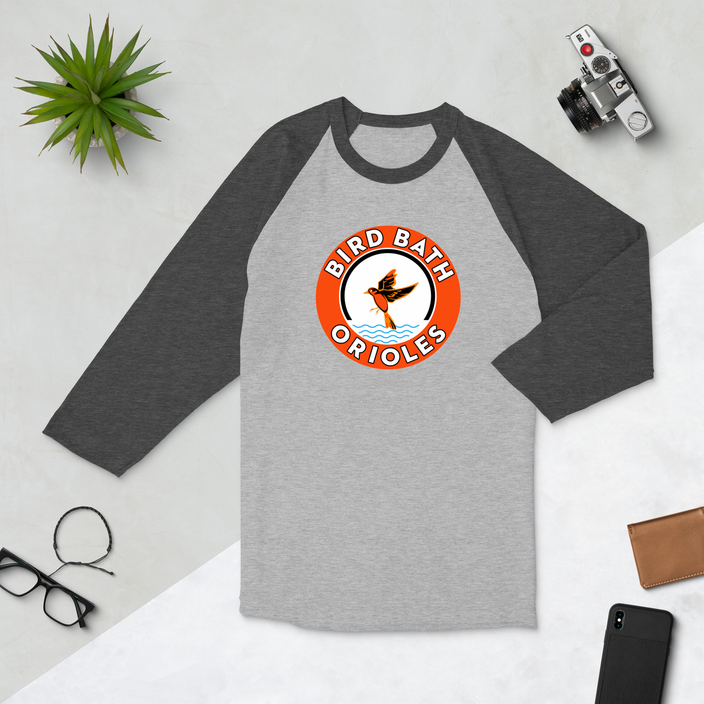 Bird Bath Circle Logo, Baseball T-Shirt - Unisex