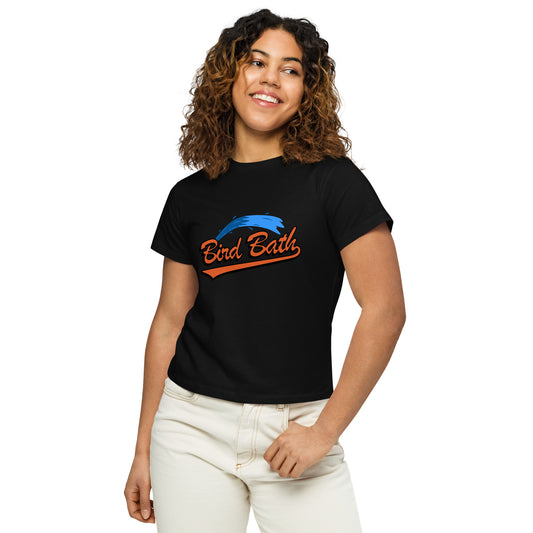 Women’s high-waisted Bird Bath T-shirt w/ Flamingo Back